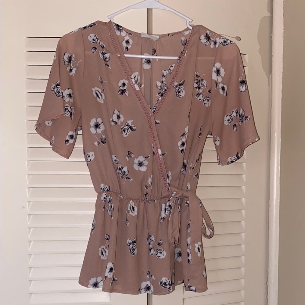 Sienna Sky Light Pink Floral V-Neck Wrap Top